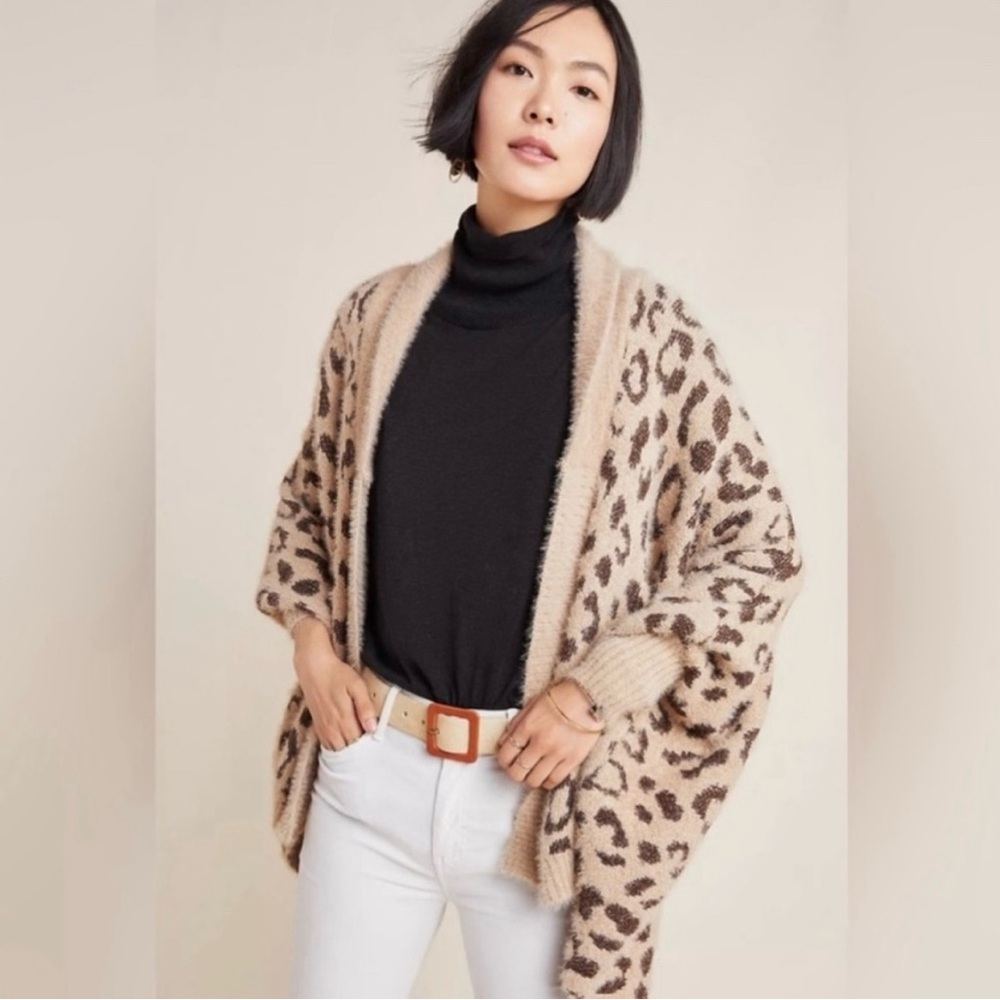 Leopard Print Cardigan with Black Turtleneck